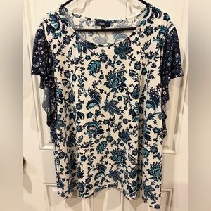 Angels Forever Young Blue and White Floral Blouse